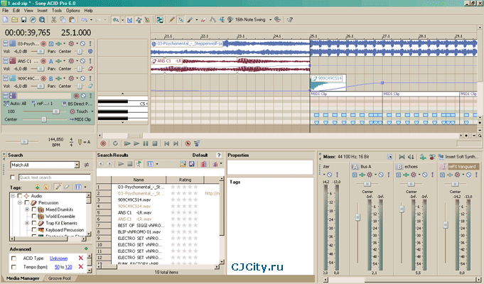 Работа с MIDI в Acid Pro 6
